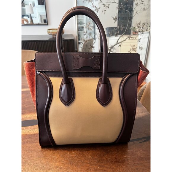 Celine Tri-Color Leather and Suede Micro Luggage Tote - Picture 2 of 11